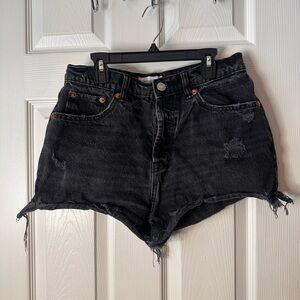 ZARA Black Distressed Cut Off Denim Shorts Frayed Hem Women’s Size 8